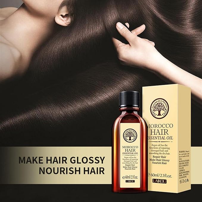 LAIKOU Moroccan Argan Hair Oil – Lightweight Leave-In Smoothing Oil for Dry, Frizzy & Damaged Hair, Anti-Frizz Shine, Split Ends Care, Heat Protection – 60ml / 2.1 fl oz