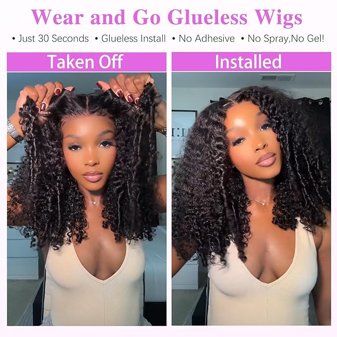 7x6 Burmese Curly Glueless Wigs Human Hair Pre Plucked Pre Cut 250% Density Drawstring Wig for Black Women 7x6 HD Lace Front Wigs Human Hair Glueless Wear and Go Nautural Color 32 Inch