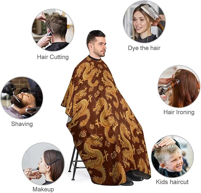 Men Cool Chinese Dragon King Salon Cape, Extra Large Haircut Apron for Hairdressers, Haircut Tools