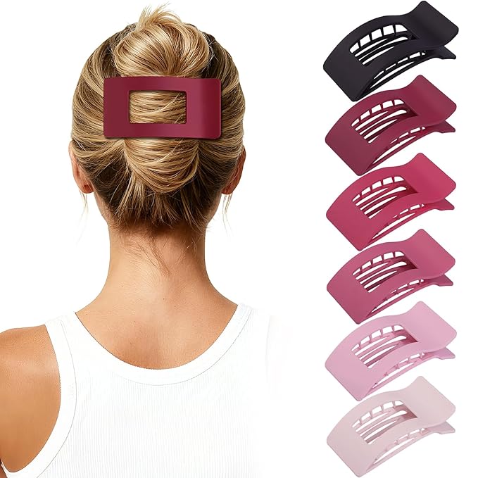 French Flat Hair Clips for Women 6pcs Hair Claw Clips for Thick or Thin Hair Matte Claw Clips for Girls Barrettes Non-Slip Strong Hold Hair Accessories for Women (Pink Purle)