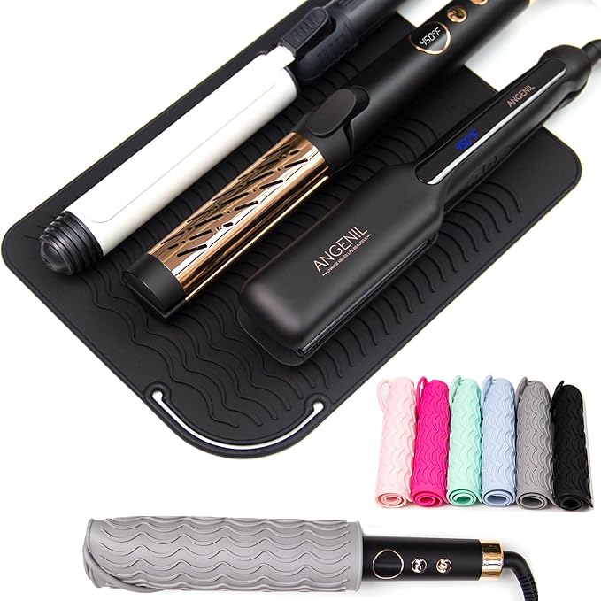 ANGENIL Large Heat Resistant Silicone Mat Sleeve Pad for Hair Straightener Curling Irons Styling Tools, Titanium Ceramic Flat Iron Mat Travel Anti Scald and Heat Resistant Pad, Max-Size 11.02" x 7.9"