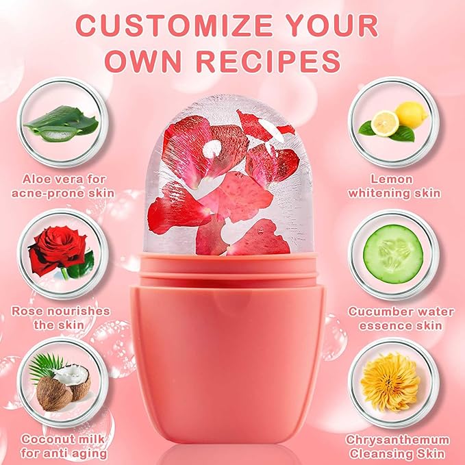 XHJRI Ice Face Roller Massager,Ice Cube Roller for Face, Eyes and Neck Naturally Conditioning and Skin Care,De-Puff Eye Bags,Reduce Migraine Pain,Reusable Massage Silicone Ice Mold (New Pink)