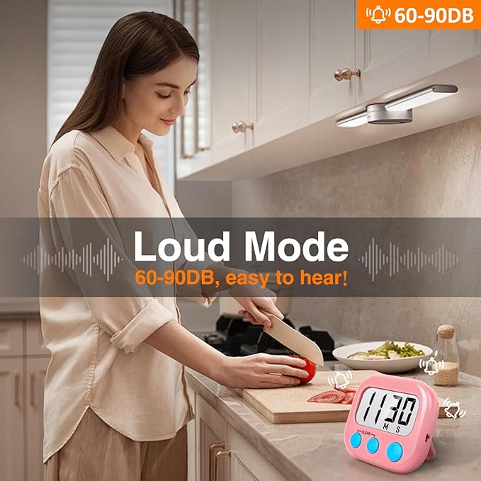 6 Pack Kitchen Timers Loud Ring Digital Timers for Cooking Magnetic Pink