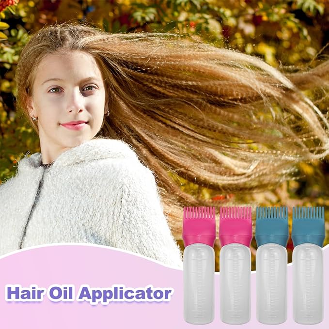 ELANE 4 Pack Hair Oiler Comb Bottle,Root Comb Applicator Bottle for Hair Oil Scalp Hair Oiling Applicator(Red+Green)