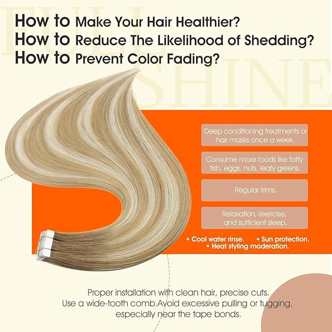 Full Shine Balayage Tape in Hair Extensions Human Hair Brown to Honey Blonde And Blonde Human Hair Tape in Extensions Straight Remy Ombre Extension Seamless PU Tapes Double Sided 18Inch 50G 20pcs