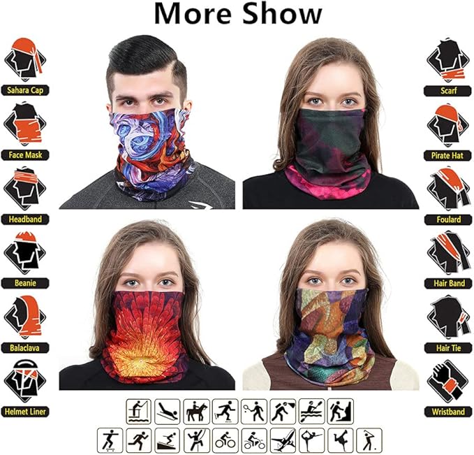 Neck Gaiter Headband Headwear Head Wrap Face Mask Magic Scarf Bandana for Men and Women