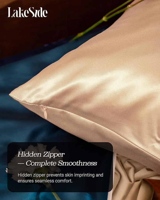Oriental Lakeside® 100% Pure 22 Momme Mulberry Silk Pillowcase with Hidden Zipper - Nighttime Skincare & Hair Care Hydrating Pillow Cover