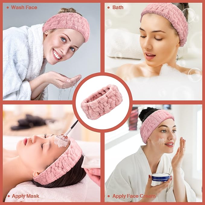 Chuangdi 3 Pieces Women's Makeup Headband - Elastic Head Wrap for Washing Face, Yoga, Sports, and Shower (Pink)