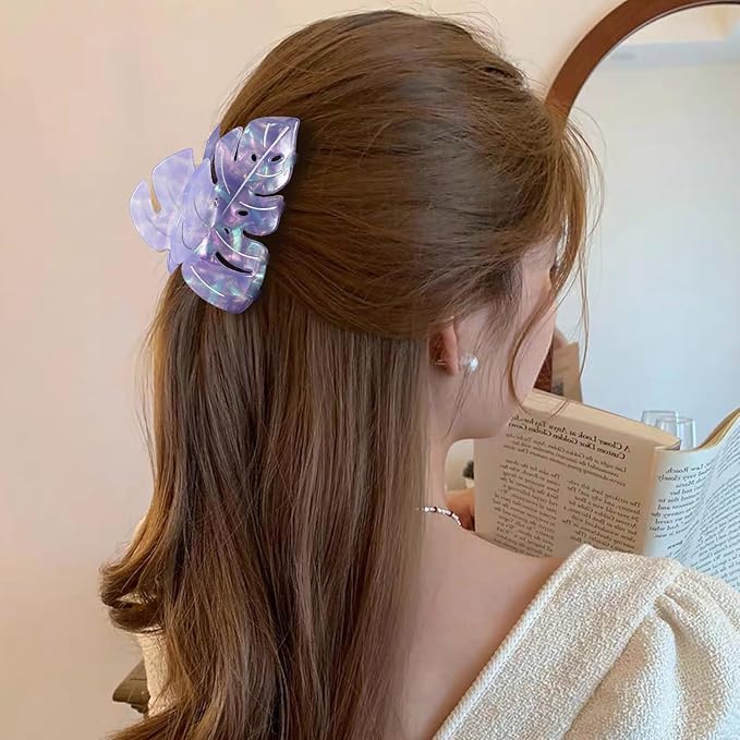 Purple Leaf Hair Claw Clip 3.6 Inch Srtong Hold Hair Grip French Design Women Girls Spring Claw Clip for Thick Thin Hair