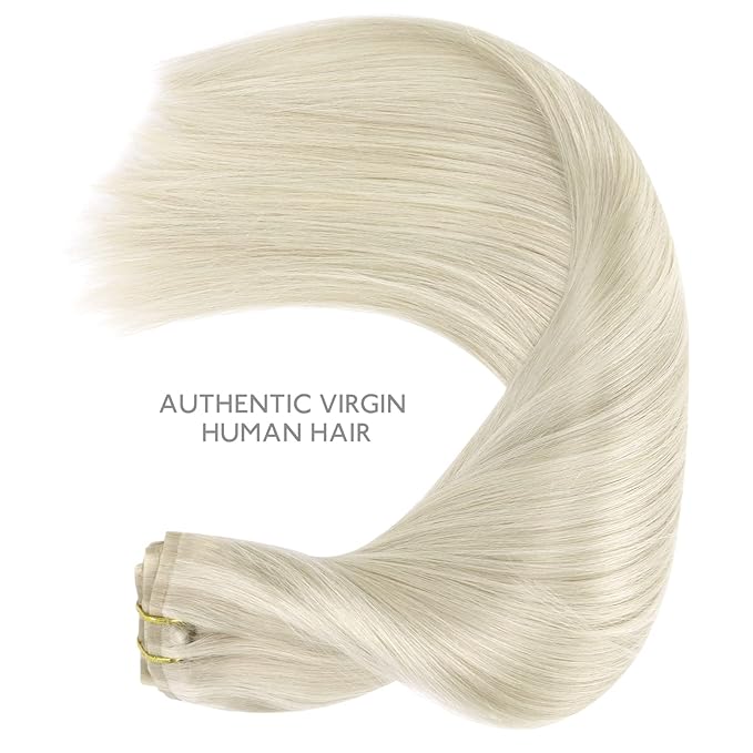 WENNALIFE Seamless Clip In Hair Extensions Human Hair, 12 Inch 80g 7pcs Ash Blonde Highlighted Platinum Blonde Real Hair Extensions Invisible PU Skin Weft Natural Remy Human Hair