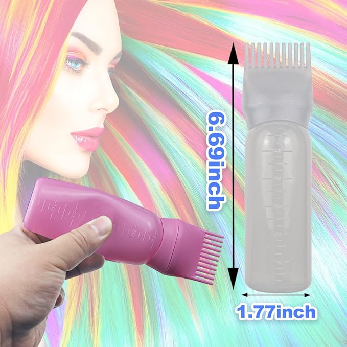 4 Pack Root Comb Applicator Bottle, Hair Oil Comb Applicator for Hair Dye, Shampoos, Salons (White+Pink)