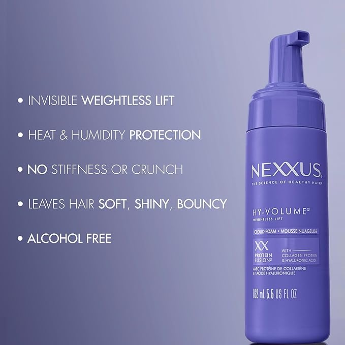 Nexxus Hy-Volume Weightless Lift Cloud Foam Treatment for Flat & Limp Hair, 48 Hours Volume, ProteinFusion with Collagen & Hyaluronic Acid, 5.5 fl oz