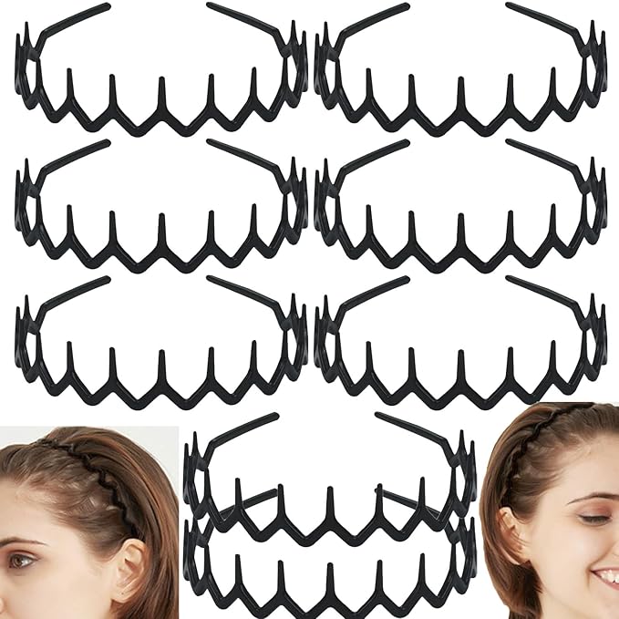 LAPOHI 8 PCS Non Slip Fashion Effortless Plastic Headbands with Teeth Comb Skinny Hair Bands for Women Men Teen Girls, Comb Teeth Matte Black