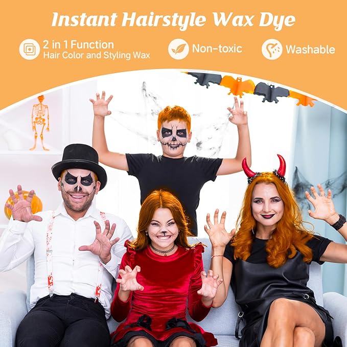 Orange Temporary Hair Color Wax Kit for teenagers,Washable Crazy Hair Day Accessories, Gifts for Kids,Instant Hair Dye Color Wax for Party, Cosplay, Halloween, Christmas,Crazy Hair Style