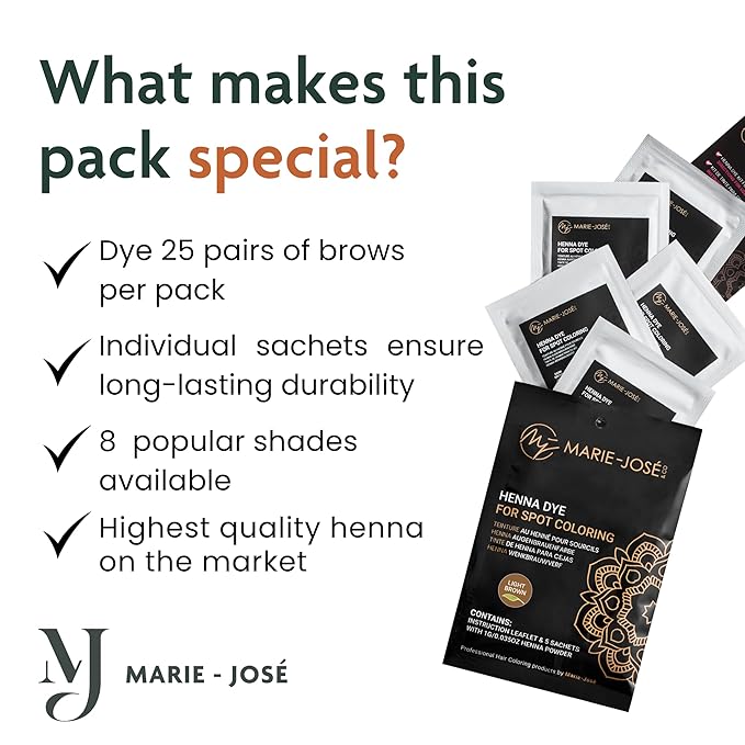Marie-José & Co Henna Dye Set - Professional Henna Tint for Spot Coloring - Good for 50 Applications (Light Brown)