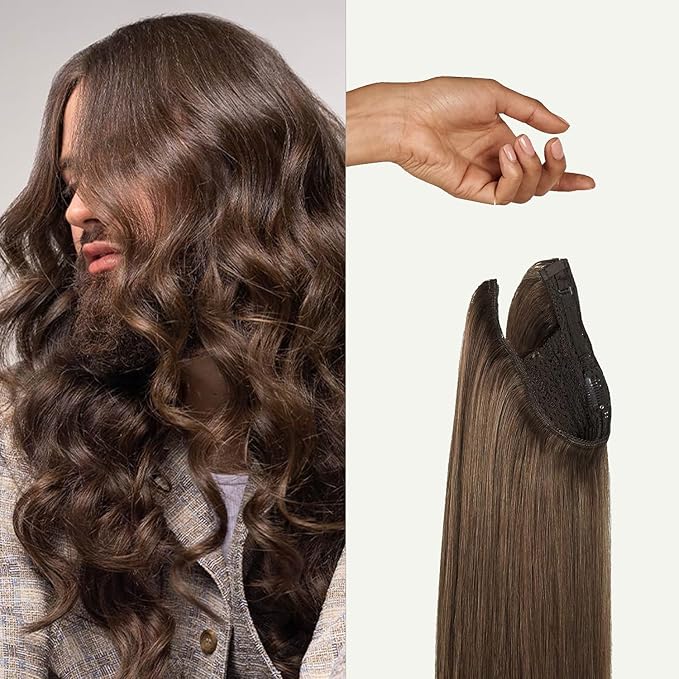 Luxy 100% Remy Human Hair – Halo Clip-In Hair Extensions –Natural Looking Volume & Length - One-Piece - Easy 5-Min Application 140 grams 20" Medium Natural Brown