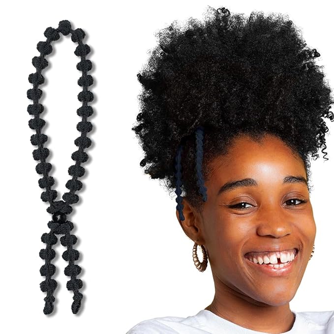 Bunzee Bands Large Adjustable Hair Ties for Thick, Thin, Curly, & Natural Types | Soft No Damage Ponytail Holders for Braids, Locs, Puffs, Buns | Elastic Hairband Accessories for Women | Black