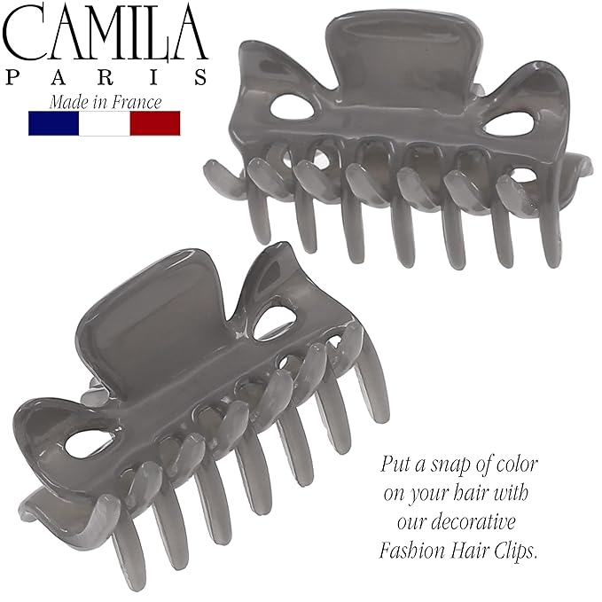 Camila Paris CP3511 French Hair Clip for Women, 1.5 inch Set of 2 Gray Girls Hair Claw Clips Jaw Fashion Durable Styling Hair Accessories for Women, Strong Hold No Slip Grip, Made in France