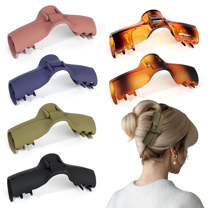 Hold Everything Hair Claw Clips for Thick & Thin Hair Strong Hold Big Banana Side Clip Hair Claw Barrettes for Women and Girl's Straight Wavy Curly (6-Color)