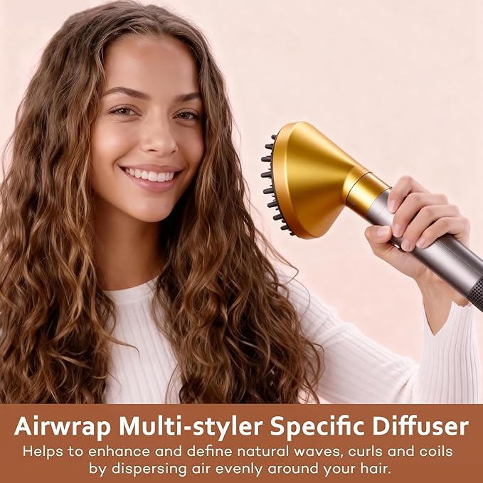 Large Diffuser Attachment Compatible with Dyson Airwrap, Upgraded Diffuser Nozzle to Dryer Faster and Define Curls Hair,Hair Dryer Diffuser Attachment Alternative,for Dyson Airwrap Attachments,Gold