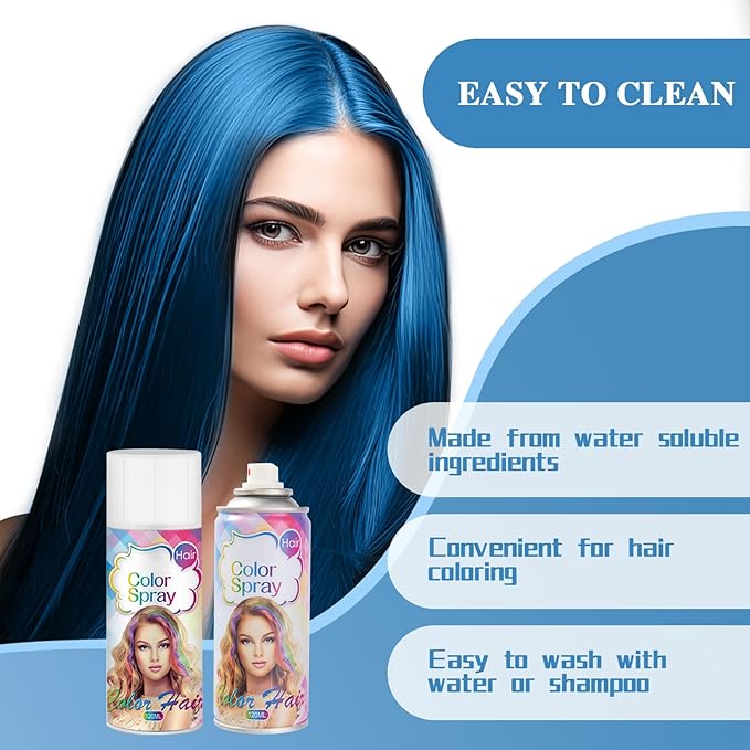 Temporary Hair Color Spray, Blue Hair Dye, Hair Color For Women, Temporary Hair Dye, Washable, Easy To Colour, Mild Formula, Suitable For Various Hair Types, Works On All Hair Colors 120ml