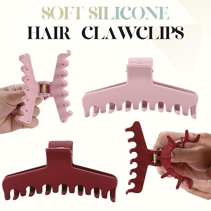 4Pcs Cloud Claw Clips for Women, 4.3 Inch Non-Slip Strong Hold Hair Claws, Unbreakable & Durable TPEE-Silicone Blend, Large Bendable Cozy Hair Clip for Thin/Thick/Curly Hair, All-Day Comfort