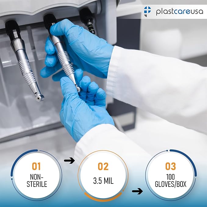 100 Nitrile Exam Gloves 3.5 Mil - Latex & Powder Free, Disposable Non-Sterile Protective Gloves By PlastCare