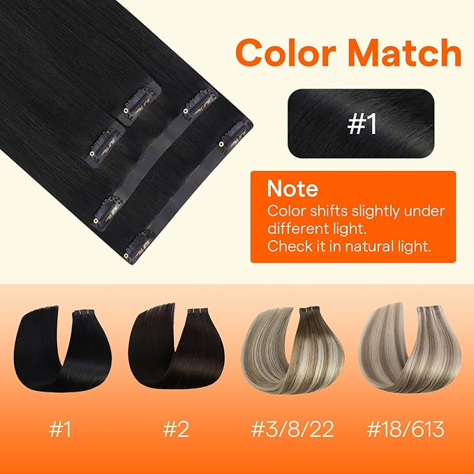 Full Shine Seamless Clip in Hair Extensions, 18Inch Thinning Hair Extensions Fill Ins, Black Clip in Hair Extensions Remy Human Hair for Women, Add Thickness Color1 4PCS 85g
