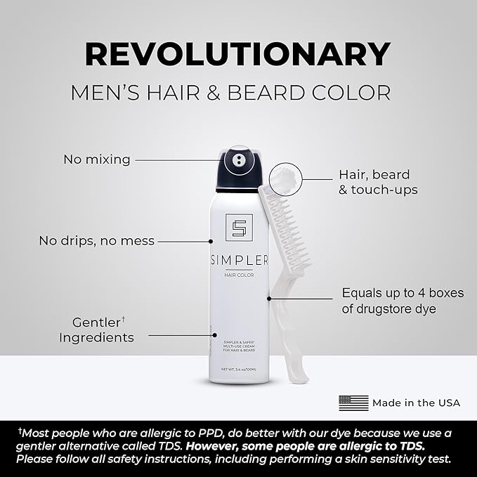 Simpler Hair Color for Men Kit for Full Gray Coverage - Medium Brown Men’s Hair Dye - Easy Hair or Beard Dye for 100% Gray Coverage - Ammonia Free Hair Color, Beard Coloring for Men