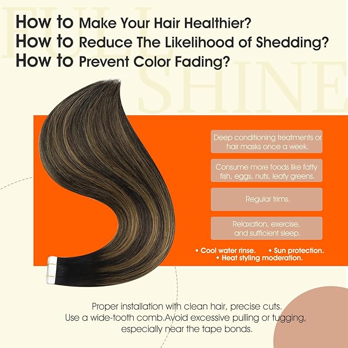 Full Shine Black Tape in Extensions Human Hair Balayage Tape in Hair Extensions Color 1B Black Ombre 6 Brown And 1B Seamless Skin Weft 18Inch Natural Extension 100G for Wedding 40Pcs