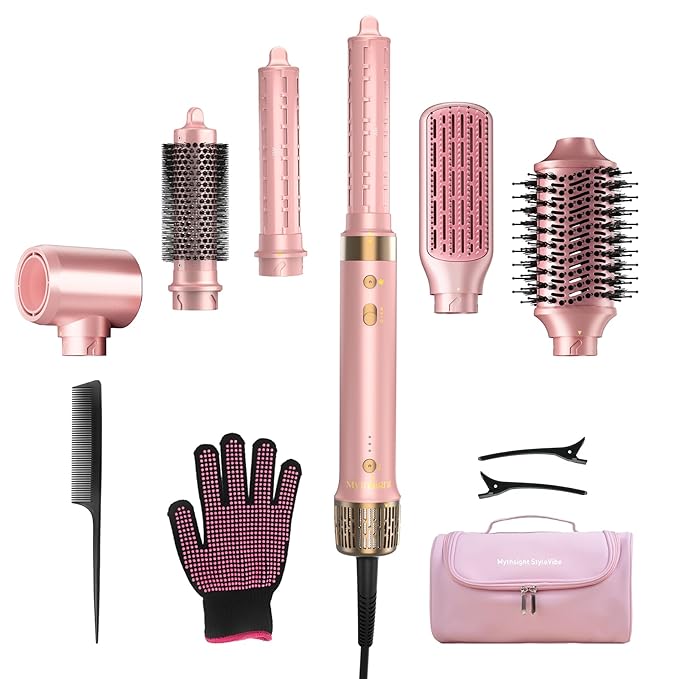 StyleVibe 6-in-1 Air Styler, Hair Dryer & Blow Dryer Brush with Travel Case - Auto Wrap Curls (L/R), Fast Drying, Thermal Round Brush for Smooth Blowouts & Frizz-Free Volume, No Heat Damage