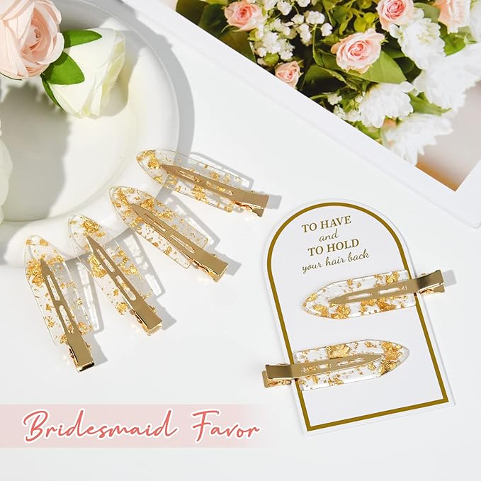 8PCS No Bend No Crease Gold Glitter Makeup Creaseless Hair Clips - Styling Hair Accessories for Bride, Women & Girls