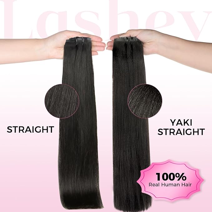 Lashey Seamless Clip in Hair Extensions Human Hair Extensions, 200g 9pcs Straight Natural Black Fuller Real Human Hair Clip in Extensions 22 Inch