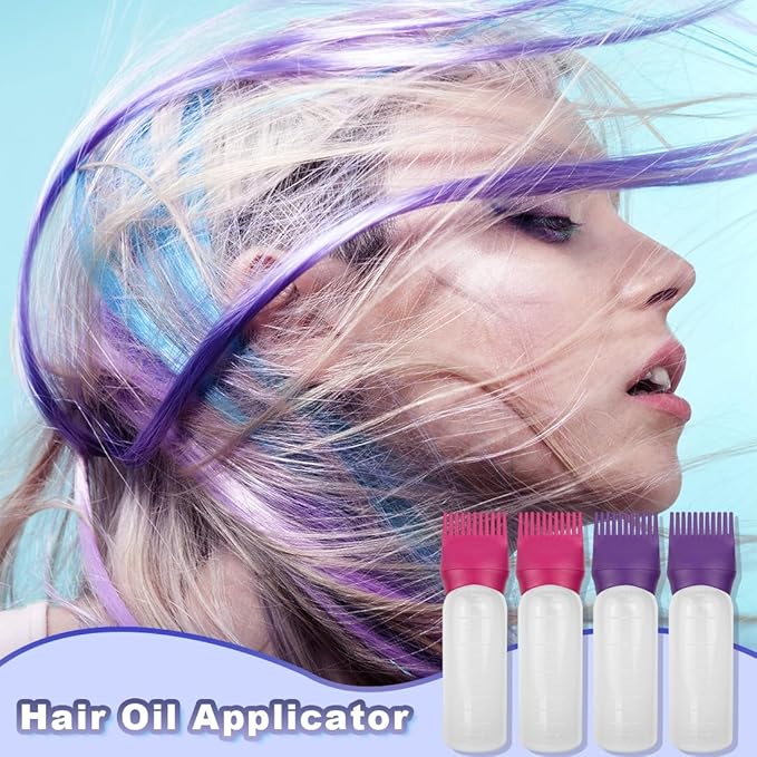 4 Pack Root Comb Applicator Bottle, Hair Oil Comb Applicator for Hair Dye, Shampoos, Salons (Purple+Red)