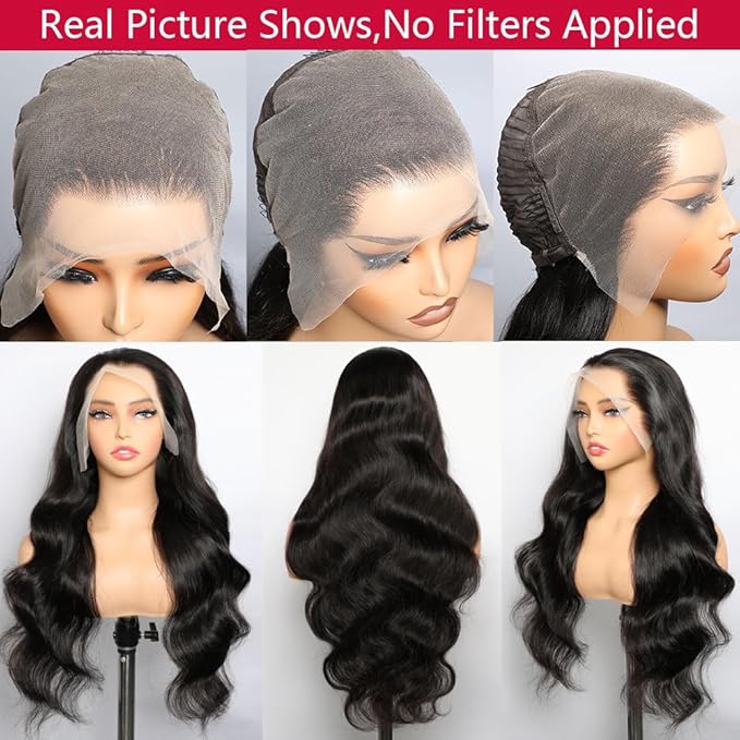 VIPbeauty 13x6 Full Lace Frontal Wigs Human Hair Pre Bleached Knots 180 Density Brazilian Body Wave HD Lace Front Wigs Pre Plucked for Women with Baby Hair Natural Hairline 24 Inch
