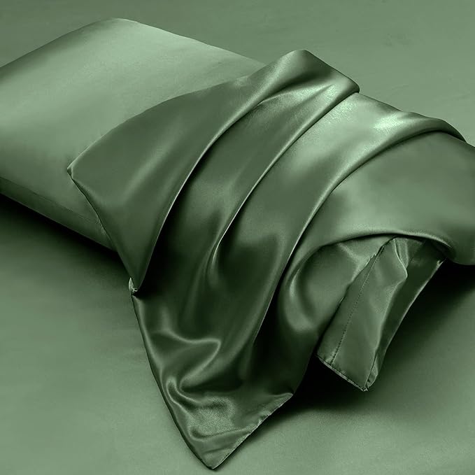 Aormenzy Satin Pillow Cases for Women King Size Set of 2, Woodland Green Satin Pillowcase for Hair with Envelope Closure Silky Pillow Covers Wrinkle, Fade Resistant (20x40 Inches)