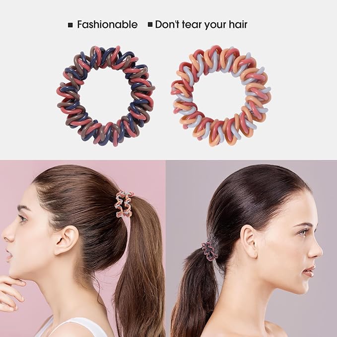 Upgraded Version Spiral Hair ties for Women, No Crease Clear Coil Hair Ties Spiral Ponytail Holders Scrunchies, Hair Coils/Phone Cord Hair Ties for Thin Hair/Soft Elastic. (8, Multicolor)