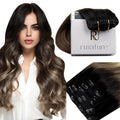 RUNATURE Balayage Clip in Hair Extensions, Real Human Hair Extensions Clip Ins, Black Rooted Natural Hair Extensions for Women, Thick Remy Hair, 14 Inch 70g 7pcs, #1B/6/27 Black Ombre to Blonde