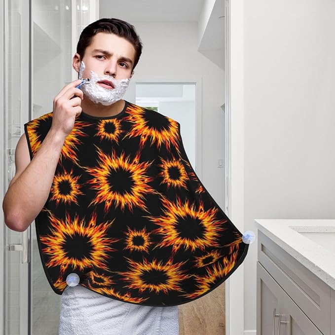 Men's Shaving Accessory Fire Flame, Waterproof Beard Apron with Hair Catcher & Suction Cups