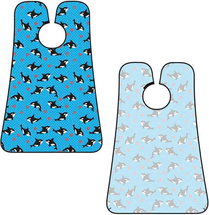 Waterproof Beard Trimming Bib, Non-Stick Hair Catcher for Men Shaving, Grooming Apron for Husband Dad, Cute Killer Whale Starfish Bubbles Dots Blue Shave Bib