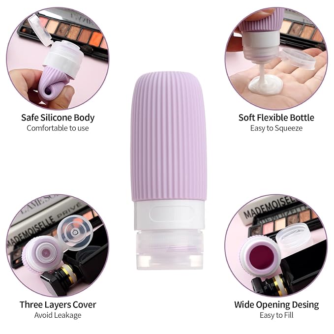 16 Pack Travel Bottles Set, TSA Approved Leak Proof Silicone Squeezable Containers for Toiletries, Refillable Travel Accessories for Conditioner, Shampoo, Lotion & Body Wash Accessories