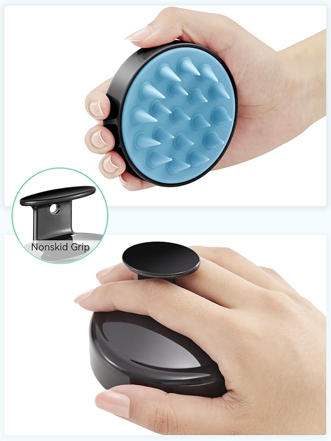 HEETA Scalp Massager Hair Growth, Soft Silicone Scalp Scrubber Shampoo Brush for Exfoliation, Dandruff Removal Head Massage Stress Relax, Wet & Dry Use for Thick Thin Curly Hair Care, Black Blue