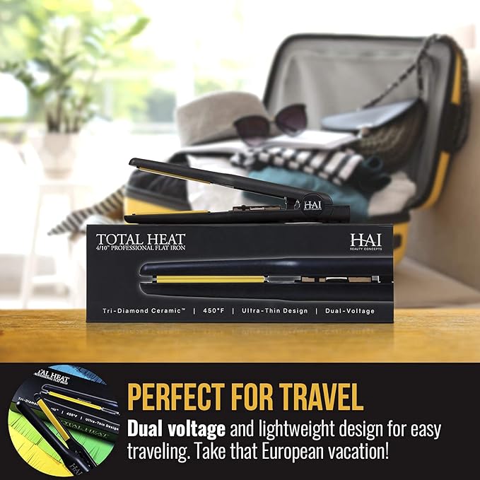 HAI Convertable Total Heat 4/10" in - Flat Iron with Tri-Diamond Ceramic Plates for Highly Textured Hair, 140°F to 450°F.