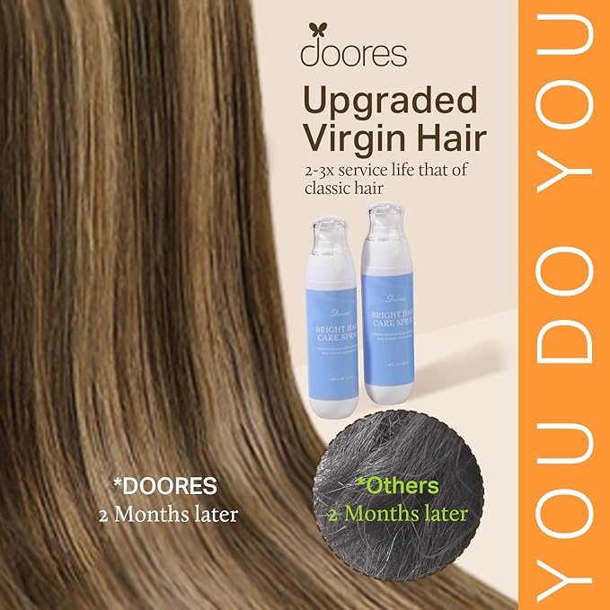 DOORES Seamless Clip in Hair Extensions, Chocolate Brown to Caramel Blonde 130g 7pcs 16 Inch Virgin Straight Human Hair Clip Extensions for Women