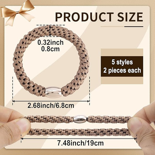 10 Pcs Hair Tie, Ties for Thick Hair, Elastic Bracelet Hair Ties with Strong Hold, Classic Thick Braided Hair Tie Bracelets for Women, Soft Hair Ties for Ponytail (Multicolor)