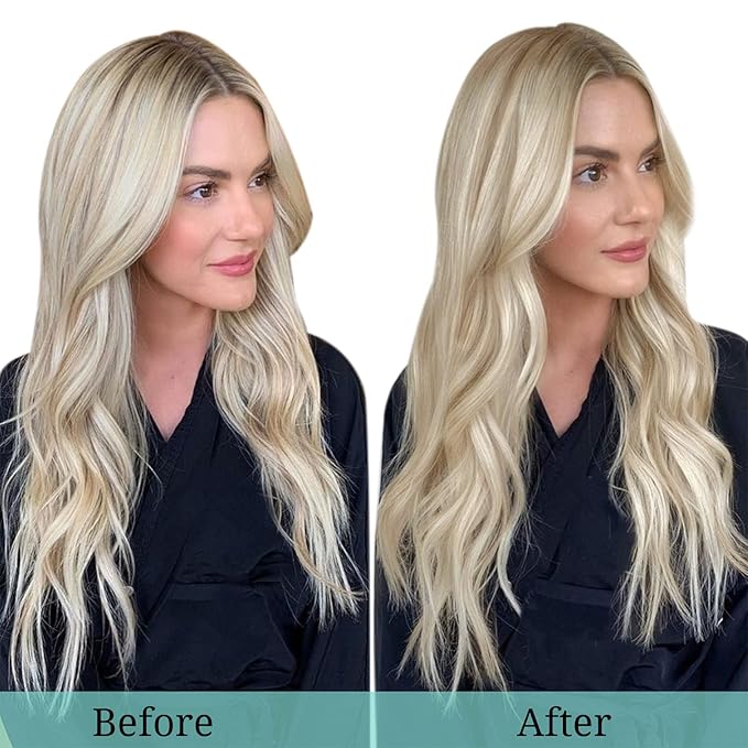 DOORES Clip in Hair Extensions, Real Human Hair, Balayage Dark Blonde Highlighted Bleach Blonde, 20 Inch 120g 7pcs, Remy Natural Straight Thick