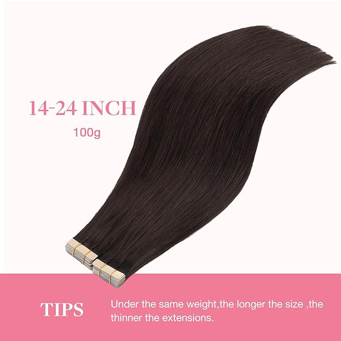 GOO GOO Tape in Hair Extensions Human Hair, 2A Light Brown, 10inch 60g 40pcs, Skin Weft Seamless Invisible, Silky Straight with Thick Ends, Remy Human Hair