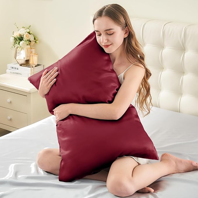 INFIIXSO Mulberry Silk Pillow Cases King Size Set of 2, Silk Pillowcase with Hidden Zipper 20"x36", Extraordinary Smooth and Soft Pillow Case for Hair and Skin(Burgundy, 2 Pack)