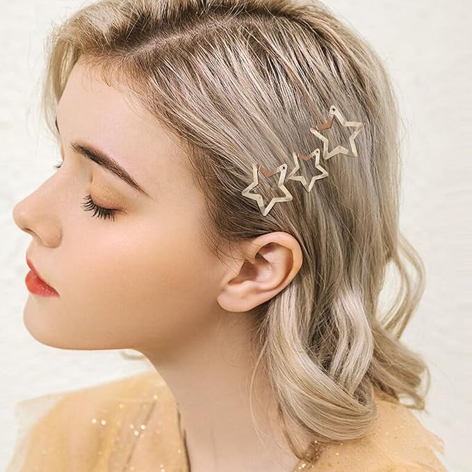 Star Hair Clips 2000s Y2K Snap Hair Barrettes Non Slip Star Hair Accessories Silver Metal Hair Clips for Girls Women -20 PCS 1.18", 1.57"