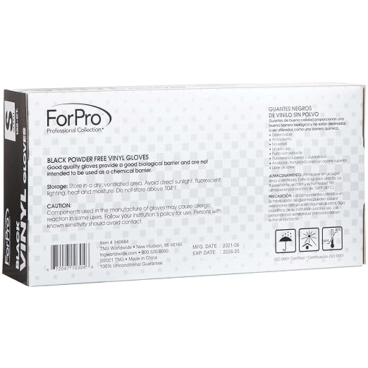 ForPro Professional Collection Disposable Vinyl Gloves, Black, Industrial Grade, Powder-Free, Latex-Free, Non-Sterile, Food Safe, 2.75 Mil. Palm, 3.9 Mil. Fingers, Small, 100-Count (Pack of 10)